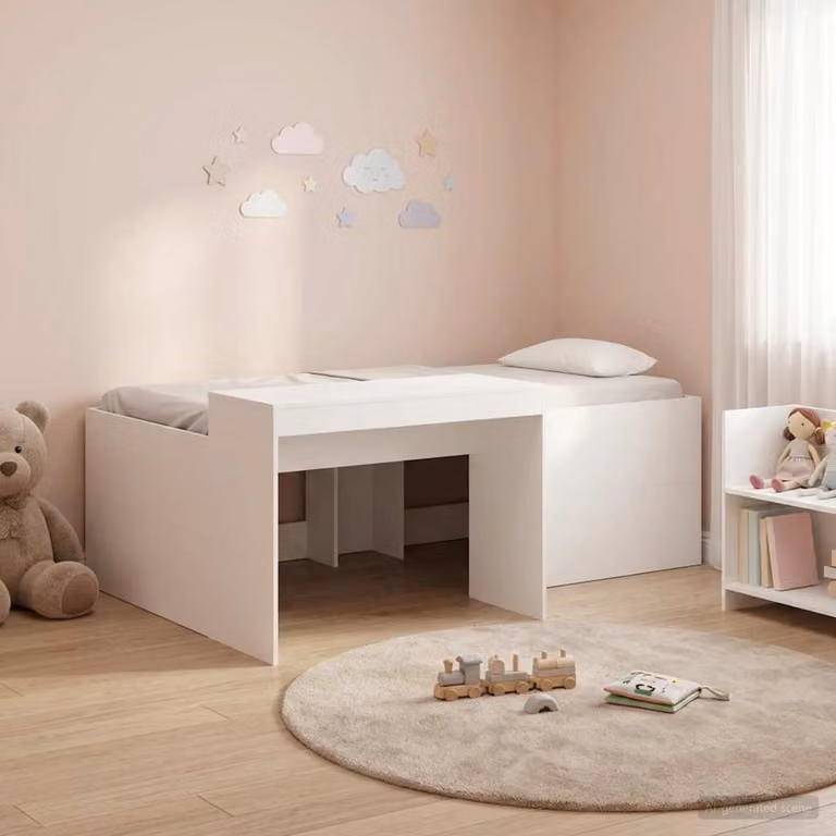 Letto alto per bambini vidaXL con scrivania, colore bianco e rovere, L/P/H: 200 x 90 x 133,5 cm