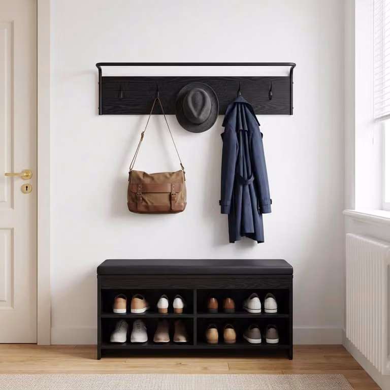 Appendiabiti moderno vidaXL in legno e metallo nero L 100 cm x P 30 cm x H 25 cm