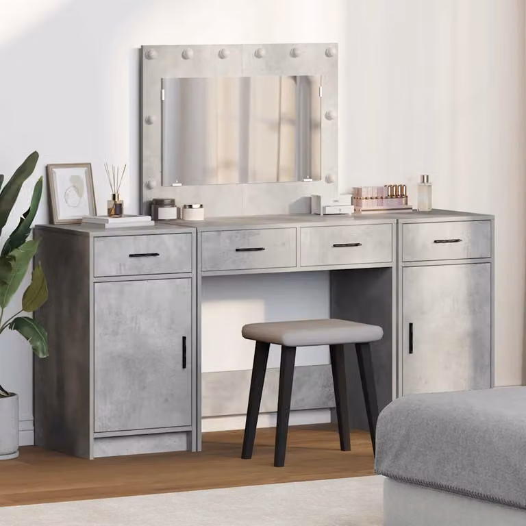 vidaXL Tavolo da Trucco Moderno con LED Grigio L: 78,5 cm, P: 41 cm, H: 135 cm