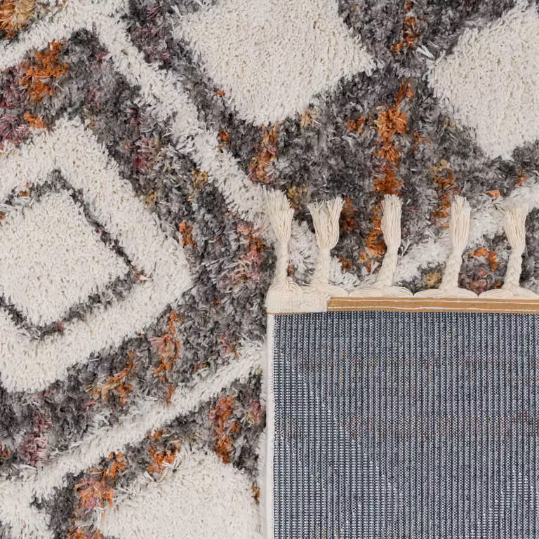 Tappeto a pelo alto Mendoza multicolore e grigio con frange in stile etnico e boho L: 140 cm, P: 200 cm