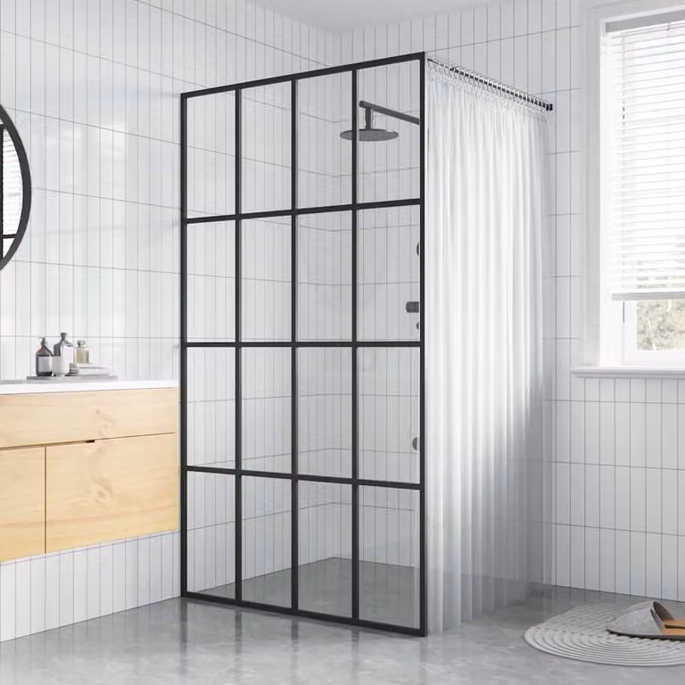 Cabina Doccia vidaXL a Nicchia in Vetro Temperato Trasparente con Profilo Nero L: 118 cm, H: 190 cm