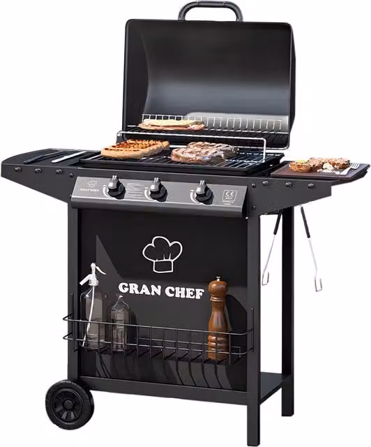 Barbecue a gas Garden Friend Thomas in acciaio nero con ruote
