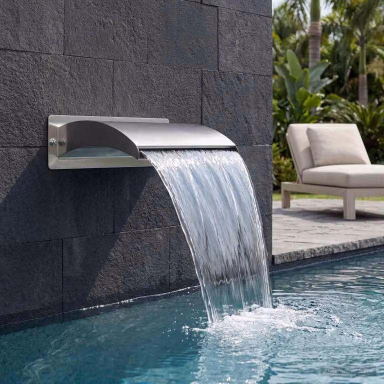 Cascata da Piscina con Luce LED vidaXL in Acciaio Inox 304, Colore Argento, L/P/H: 51,0 x 26,0 x 13,0 cm