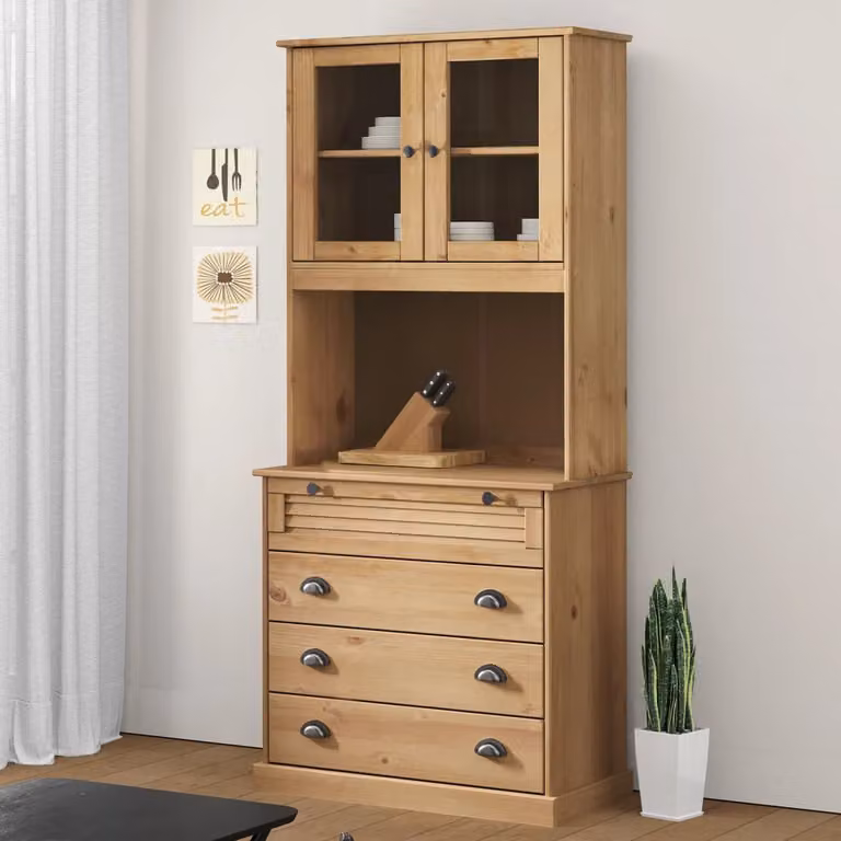 Credenza vidaXL VIGO in legno massello di pino rustico marrone con ante in vetro, L: 80 cm, P: 40 cm, H: 176 cm