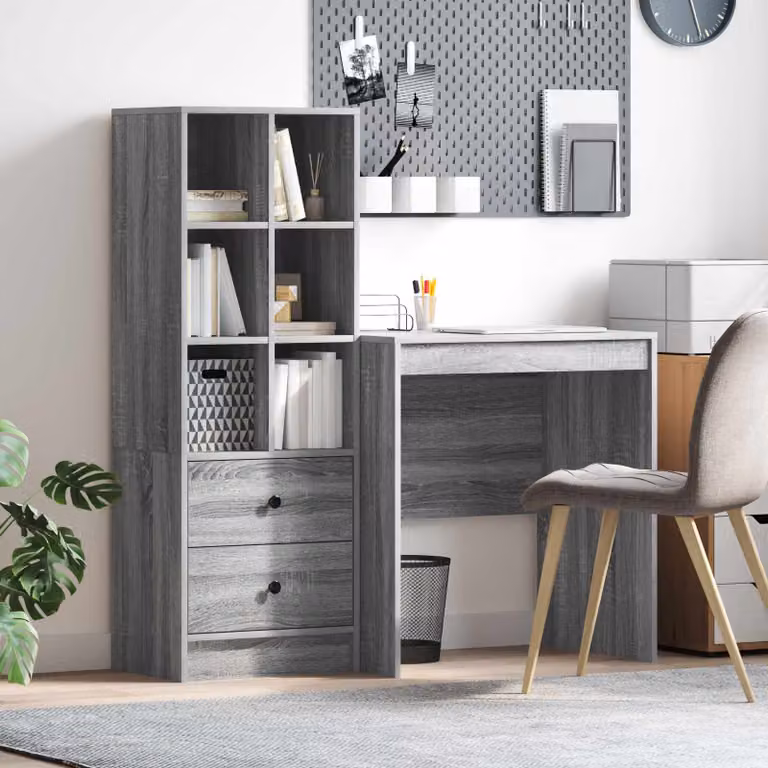 Set di 2 Scrivanie moderne vidaXL con scaffale, Grigio Sonoma, L 115,5 cm x P 50 cm x H 127 cm