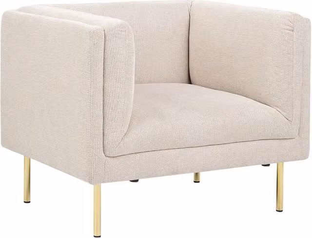 Poltrona Beliani Beige in Tessuto con Struttura e Gambe in Metallo Oro per Soggiorno e Camera da Letto