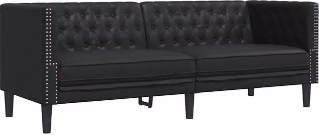Sofa Chesterfield a 3 posti in similpelle nero per soggiorno L: 194 cm, H: 74,5 cm, P: 70,5 cm