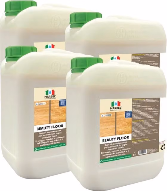 Cera per parquet Marbec Beauty Floor a base acquosa lucida colore bianco confezione da 4 pezzi da 5 l ciascuno