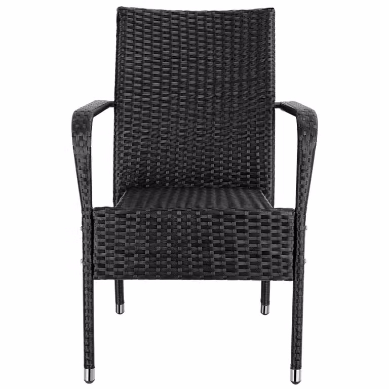 Set di 4 sedie impilabili in rattan e metallo tectake colore nero con braccioli per giardino e balcone