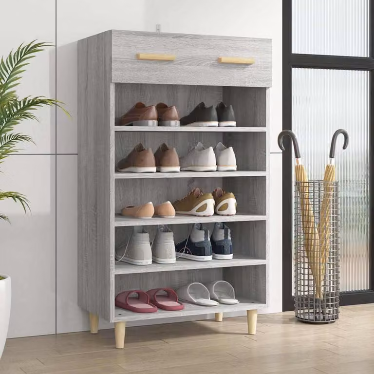 Scarpiera a parete vidaXL in stile scandinavo, Grigio, L: 60 cm, P: 35 cm, H: 105 cm