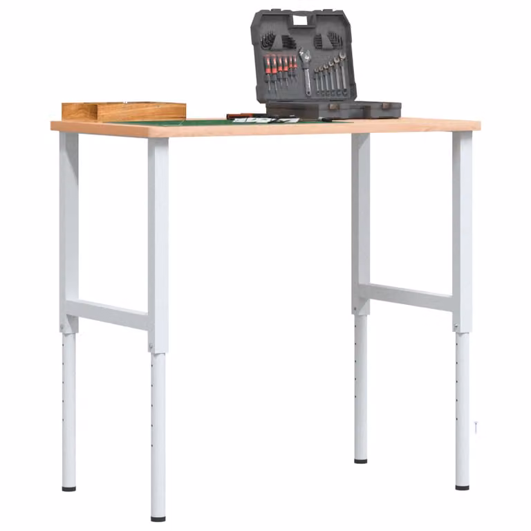vidaXL Banco da Lavoro Regolabile in Legno di Faggio e Metallo L: 100 cm, P: 60 cm, H: 71,5-98 cm