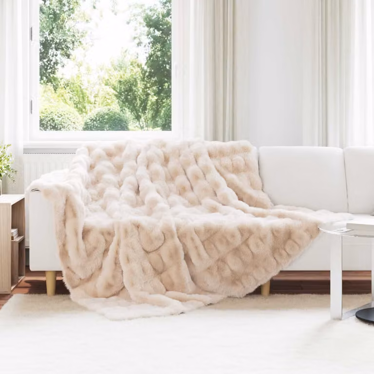 Coperta antiscivolo vidaXL in ecopelliccia di coniglio beige L 240 cm x P 220 cm