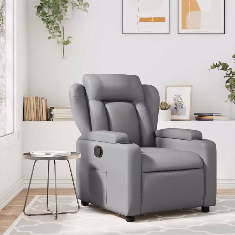 Poltrona reclinabile relax vidaXL in similpelle grigia con braccioli e struttura in legno e metallo