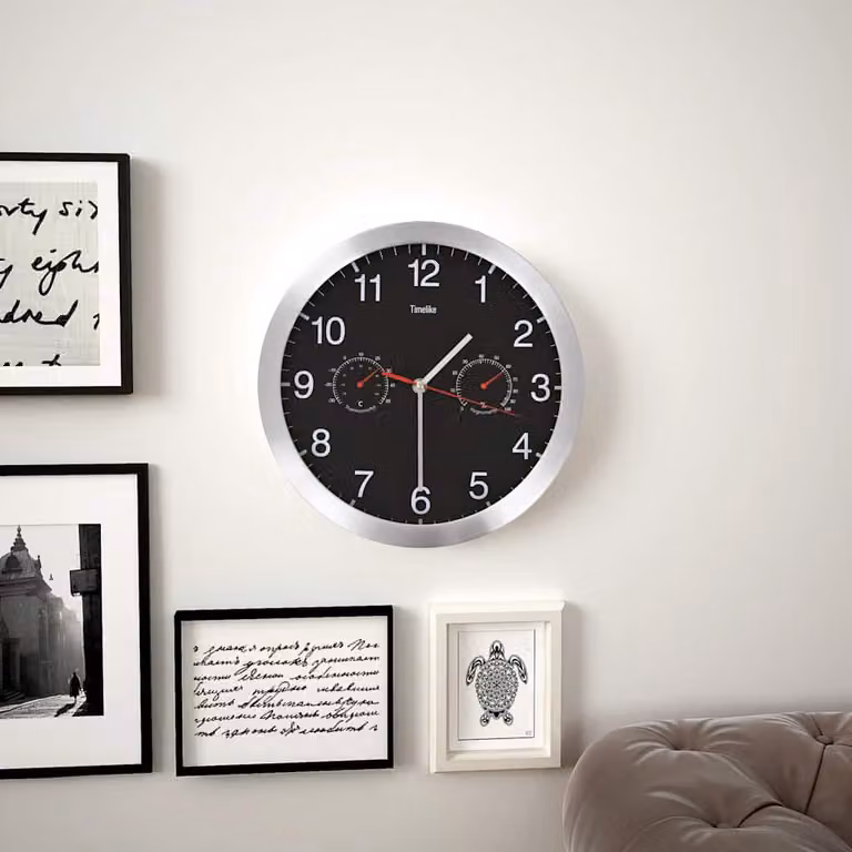 Orologio da Parete al Quarzo vidaXL con Termometro e Igrometro, Nero, Diametro: 30 cm