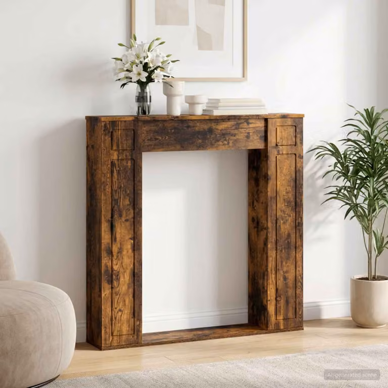 Cornice per camino moderna vidaXL in legno color rovere fumo, L: 100 cm, P: 20 cm, H: 100 cm