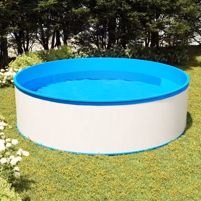 vidaXL Piscina Fuori Terra Rotonda in Acciaio e PVC, Bianca e Blu, L: 350 cm, H: 90 cm