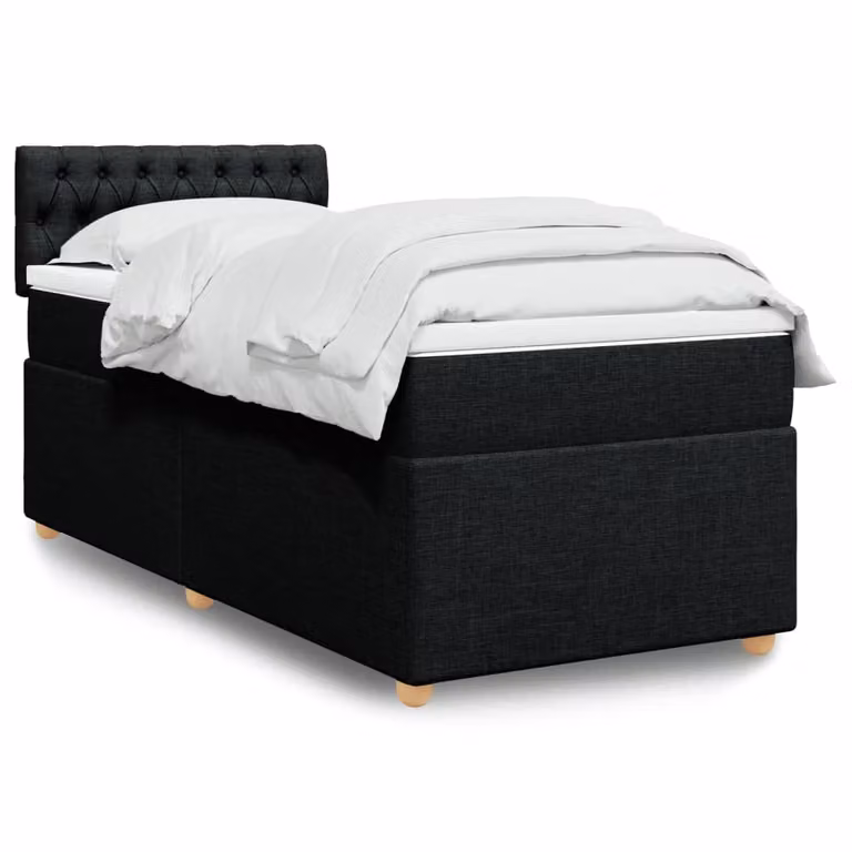 vidaXL Giroletto a Molle con Materasso Nero e Bianco in Tessuto, L/P/H: 90 x 190 cm