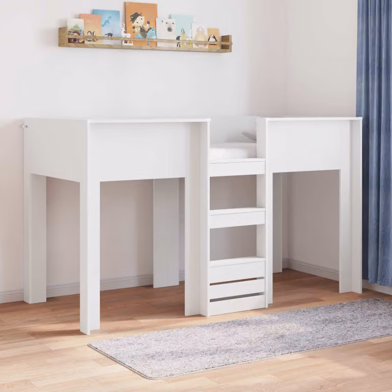 Letto a castello per bambini vidaXL in legno bianco con struttura a casetta L/P/H: 193 x 90 x 153,5 cm