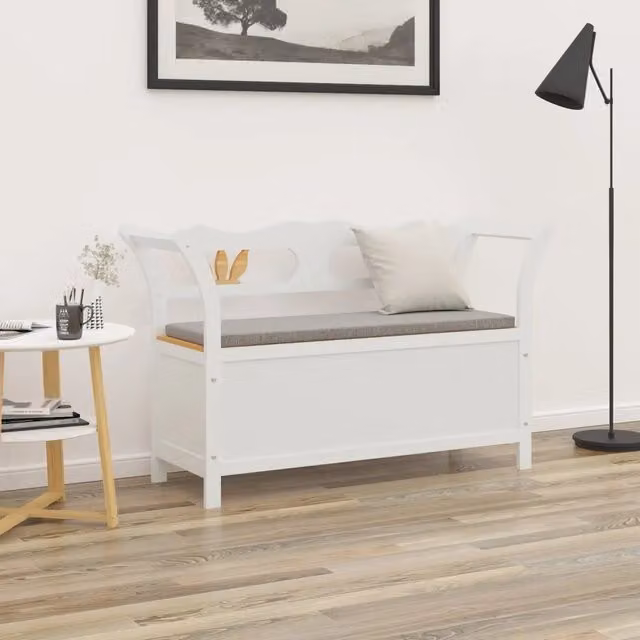 Panca bianca con scarpiera e braccioli in legno di abete massello vidaXL L: 107 cm, P: 45 cm, H: 75,5 cm