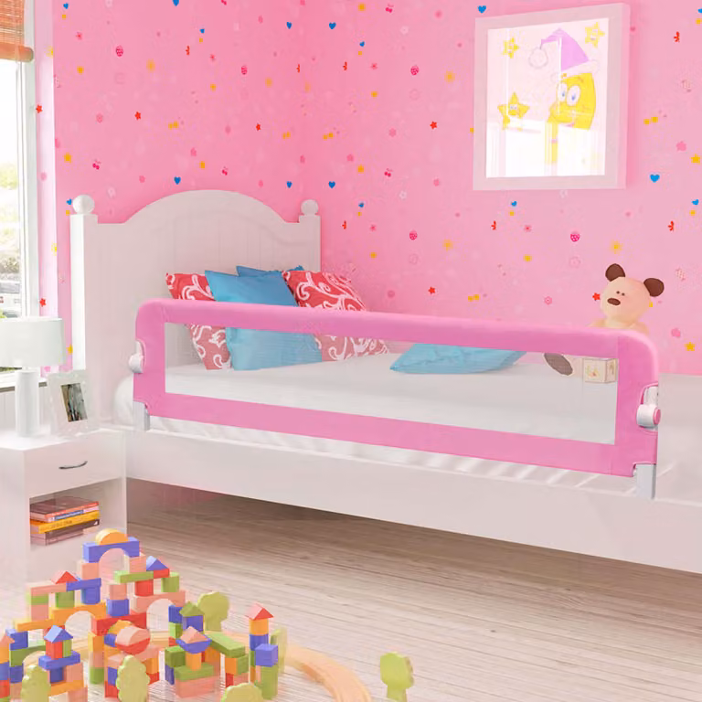 vidaXL Sponde di Sicurezza per Letto Bambini Rosa, Pieghevole in Tessuto e Metallo, L: 180 cm, H: 42 cm, P: 40,5 cm