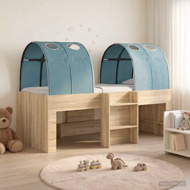 Letto per bambini con tunnel vidaXL in 3 pezzi, Rovere Sonoma e Azzurro, L: 120 cm, P: 193 cm, H: 111 cm