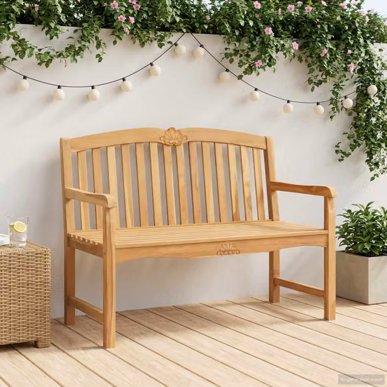 vidaXL Panca da giardino in legno di teak marrone con braccioli L: 114 cm, P: 60 cm, H: 95 cm