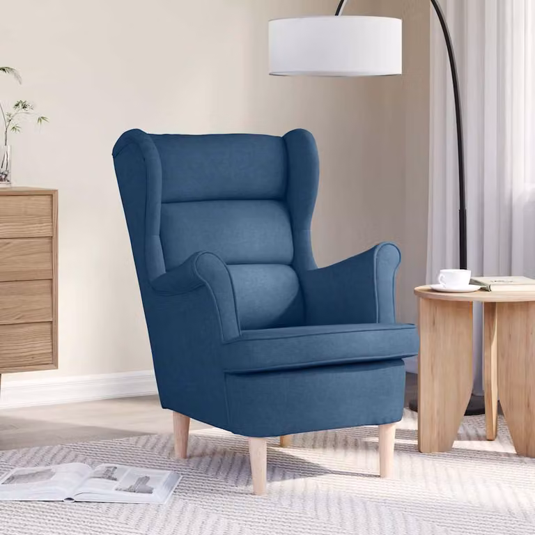 Poltrona moderna vidaXL in tessuto blu con braccioli e imbottitura in schiuma, L: 74 cm, P: 84 cm, H: 100 cm