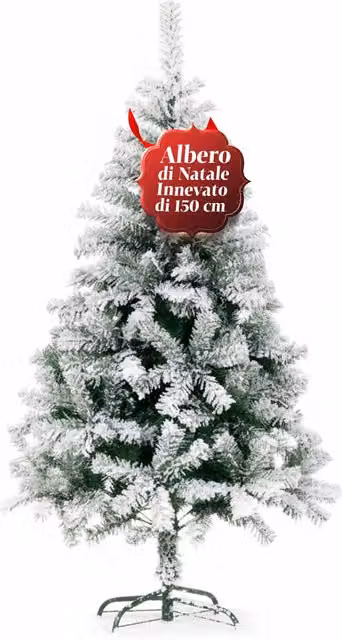 Albero di Natale Innevato Saint Joy con Rami Folti e Base in Metallo, Colore Bianco e Verde