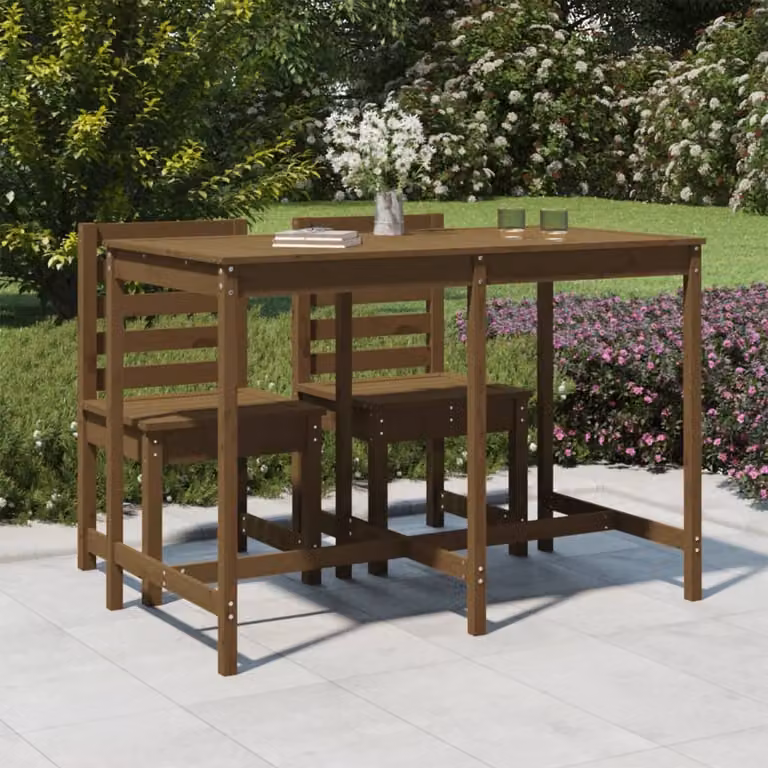vidaXL Tavolo da Giardino Rettangolare in Legno di Pino Massello Marrone L: 159,5 cm, P: 82,5 cm, H: 110 cm