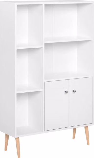 Libreria Moderna Homcom Bianca con Piedini in Legno di Pino, Mobile Portaoggetti a Cubi L 80 x P 23.5 x H 118 cm