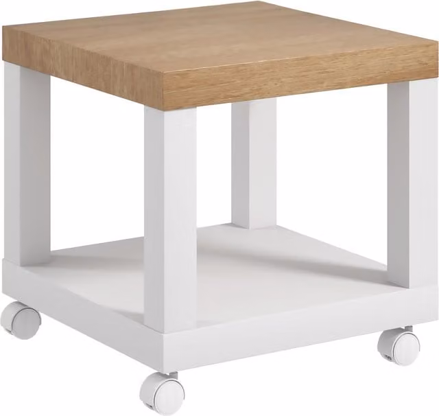 Tavolino da soggiorno HOMCOM con rotelle e mensola aperta, legno naturale e bianco, L/P/H: 40 x 40 x 40 cm