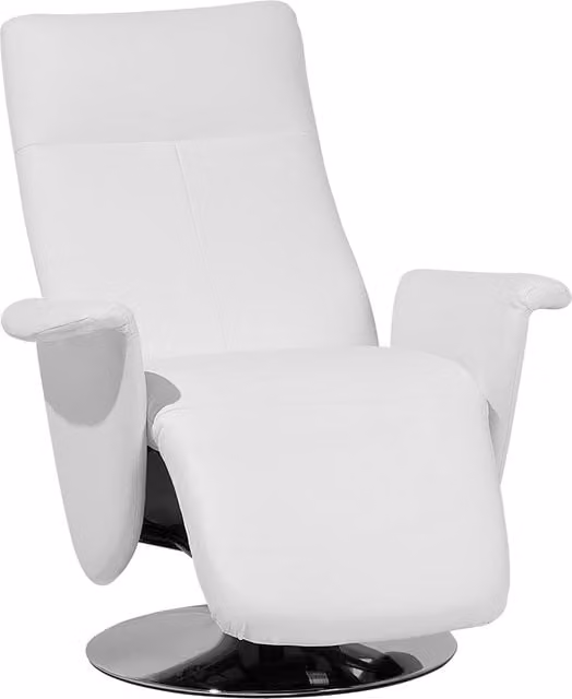 Poltrona reclinabile Beliani in ecopelle bianca con schienale alto, base in metallo e poggiapiedi estraibile, girevole a 360 gradi, L: 80 cm, P: 82 cm, H: 113 cm