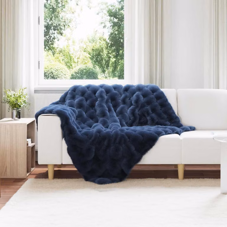 Set di 4 copertine antiscivolo vidaXL Olite in finta pelliccia di coniglio blu, L 150 x P 130 x H 4 cm