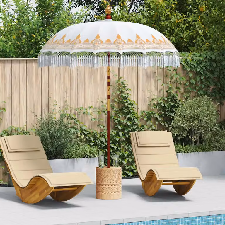 Ombrellone Balinese vidaXL in beige e bianco con palo centrale in legno e bambù L/P/H: 190 x 190 x 260 cm
