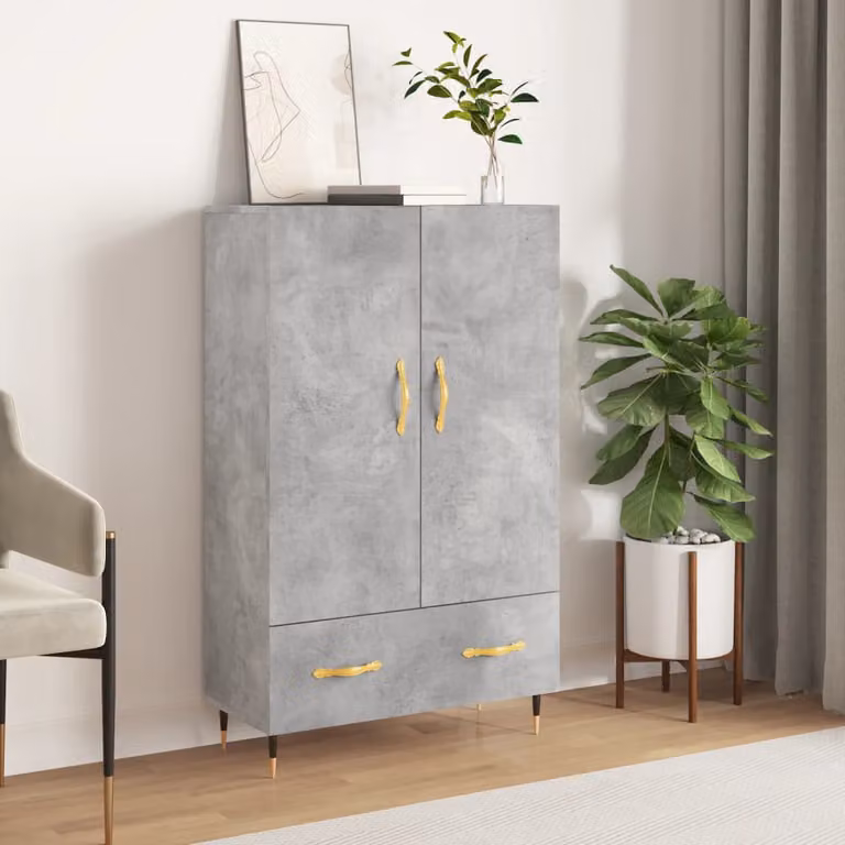 Credenza moderna vidaXL in legno multistrato e metallo, Grigio Cemento, L: 69,5 cm, P: 31 cm, H: 115 cm