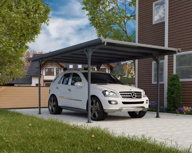 Canopia Verona Carport in Alluminio Grigio con Copertura in Policarbonato e Grondaia L/P: 5 x 3 m