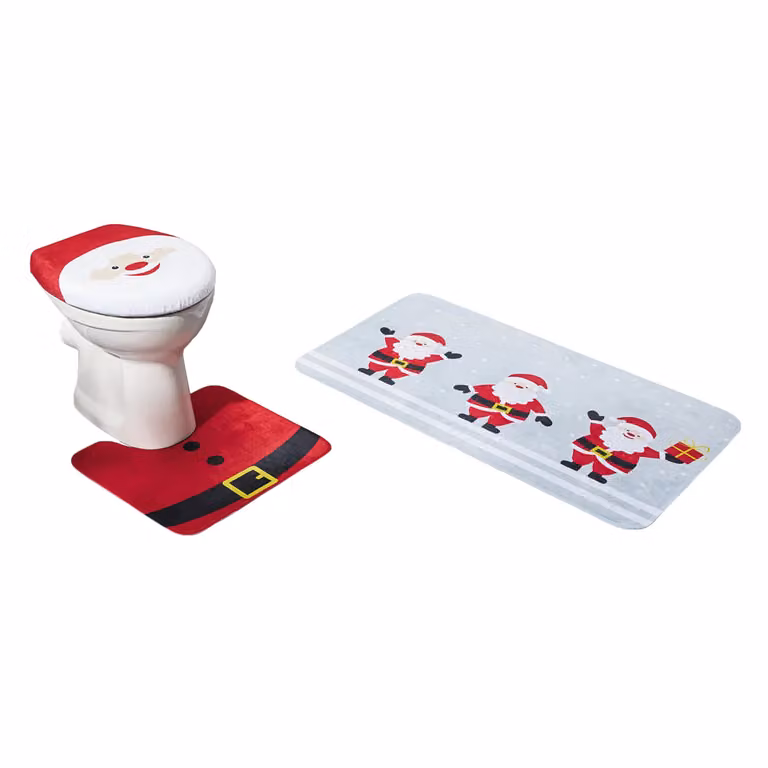 Set Bagno Merry Christmas Vestiamo Casa, 3 Pezzi, Rosso, con Tappetino per Vasca e Tappetino per WC in Poliestere