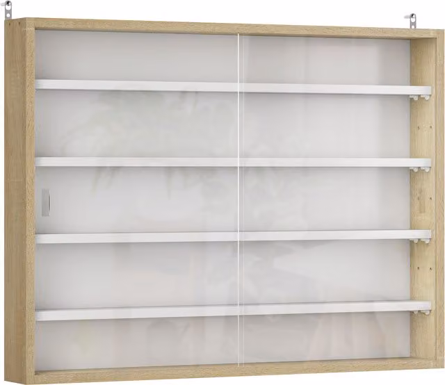 Bacheca Portaoggetti HOMCOM con Ante in Vetro e Ripiani Regolabili, Design Moderno in Legno e Bianco, L: 80 cm, P: 9,5 cm, H: 60 cm