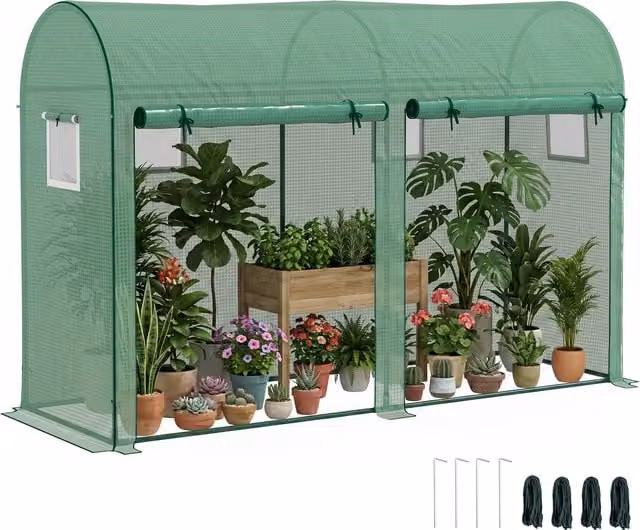 Outsunny Serra a Tunnel da Giardino Verde con 2 Porte Avvolgibili, 4 Finestre, Struttura in Acciaio e Copertura in PE, L: 3 m, P: 1 m, H: 2 m