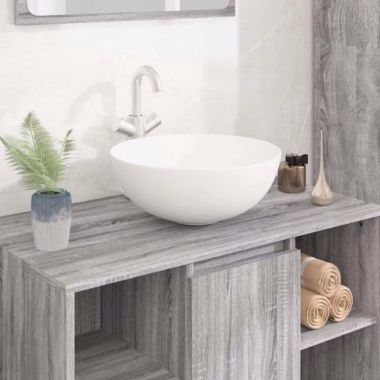 Lavandino da appoggio rotondo vidaXL in ceramica bianca, L: 36 cm, P: 15 cm, H: 15 cm