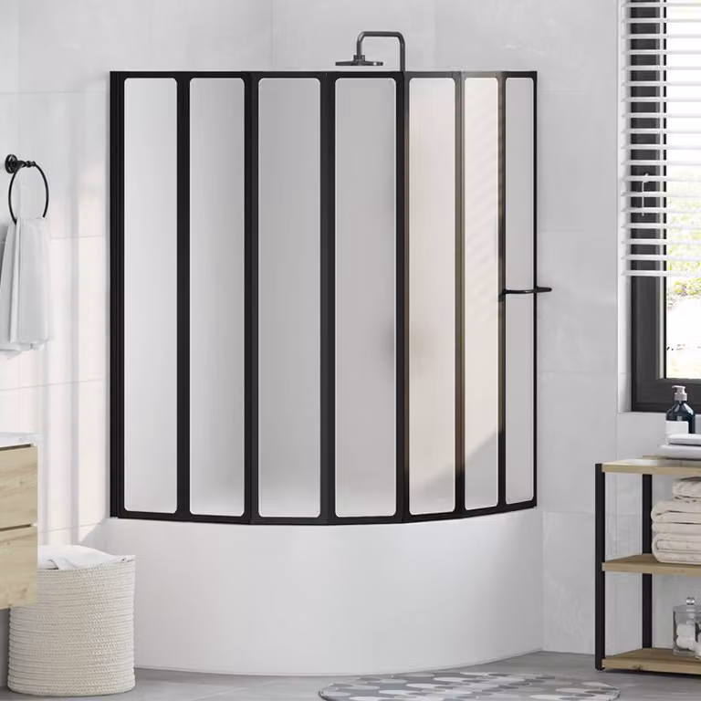 Parete doccia rettangolare pieghevole vidaXL in alluminio e vetro, Nero, L: 168 cm