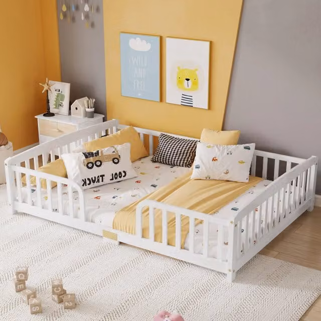 Lettino per bambini SINGULARTY in legno e materiali compositi, bianco, L/P/H: 206 x 140 x 45,7 cm