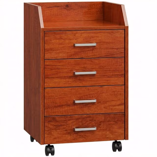 Vinsetto Cassettiera da Scrivania con Ruote e 4 Cassetti per Ufficio, Marrone, L 40 cm x P 36 cm x H 65 cm