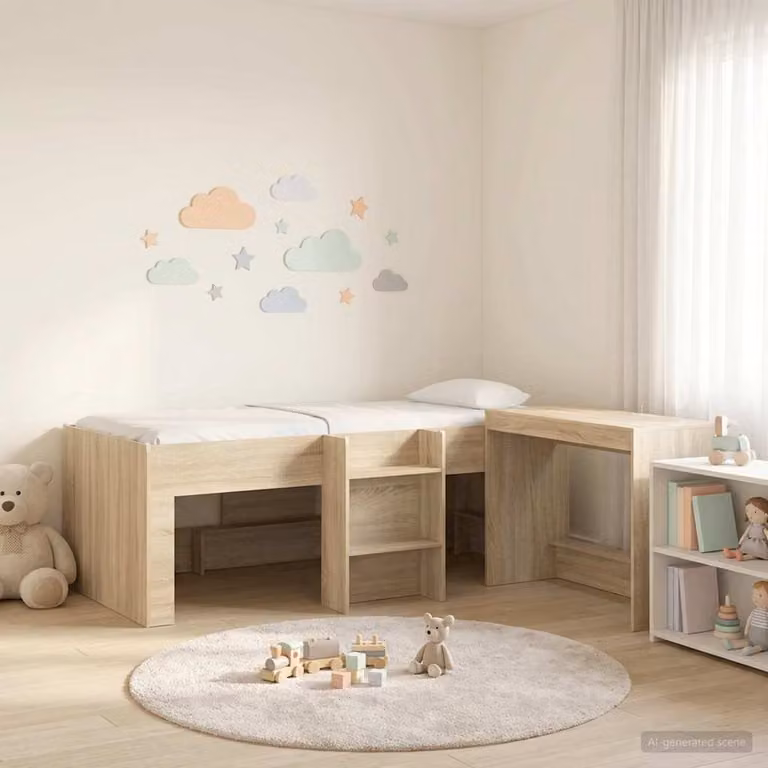 Set Letto a Soppalco per Bambini con Scrivania e Scala vidaXL, Colore Marrone, L: 193 cm x P: 120 cm x H: 111 cm