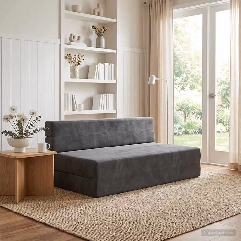 vidaXL Divano Letto Pieghevole Moderno in Tessuto Grigio L: 152 cm, P: 86,5 cm, H: 60 cm