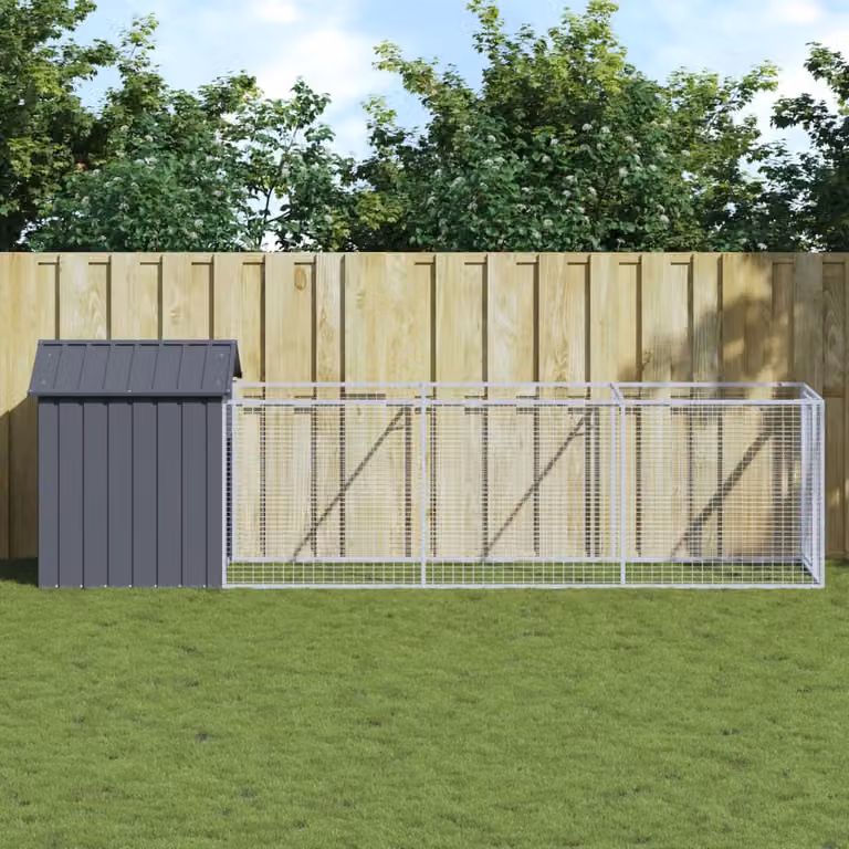Casetta per cani vidaXL in acciaio zincato con tetto antracite, resistente alle intemperie, L 405 x P 117 x H 123 cm