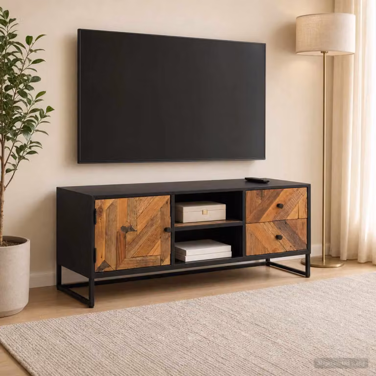 Mobile TV moderno vidaXL con cassetto e vani porta media, marrone e nero, L 105 x P 30 x H 40 cm