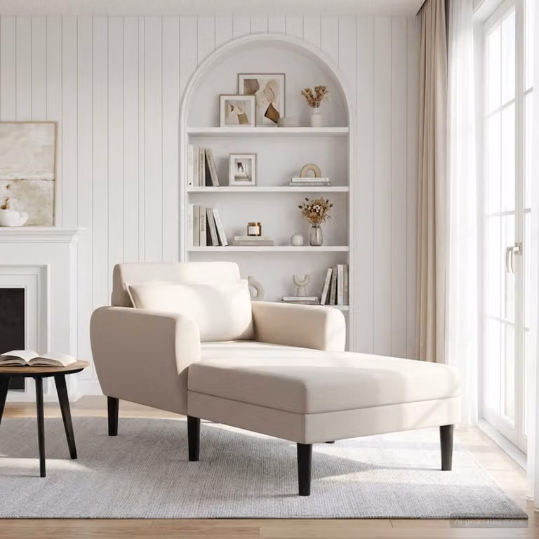 Chaise longue moderna vidaXL in velluto beige con cuscini e coperture rimovibili L/P/H: 168 x 94 x 83 cm