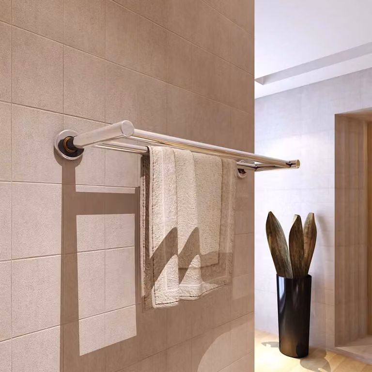 Porta Asciugamani a 2 Barre vidaXL in Acciaio Inox Argento, da Appendere al Muro, L: 60,0 cm x P: 14,0 cm x H: 60,0 cm