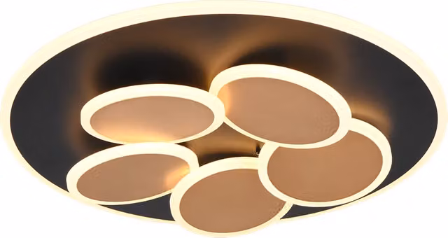 Plafoniera LED Trio Leuchten in metallo nero e oro con design Mandala, D 50 cm